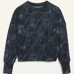 black Tie-Dye Cropped Crew-Neck Sweatshirt for Women size L dropped shoulder